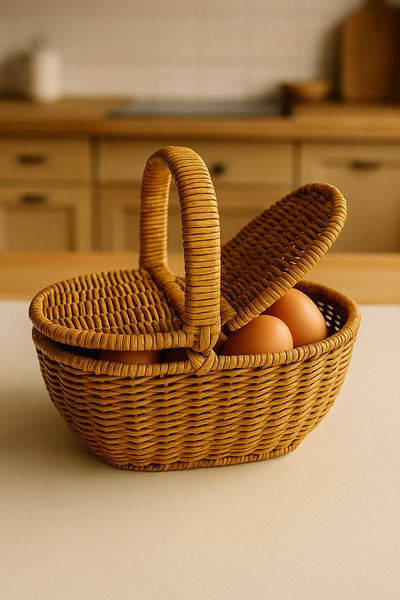Arma House Natural Color Wicker Lid Picnic Basket – Handmade Rattan Look 22X19 cm