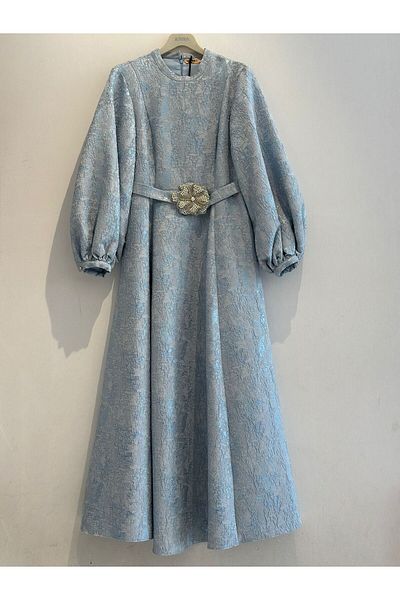 Kayra Balloon Sleeve Jacquard Stylish Dress