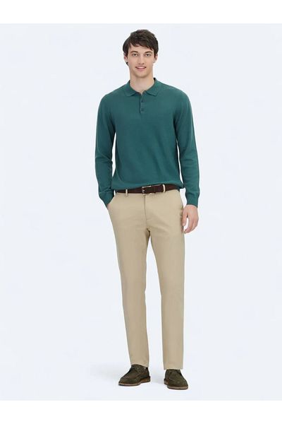 Kip Mint Polo Neck Plain Knit Cotton Blended Sweater
