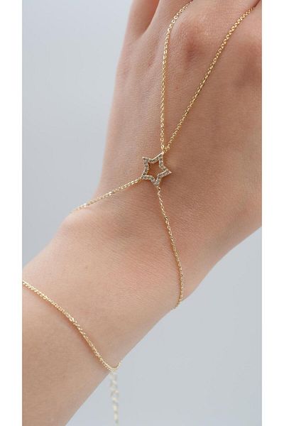 Jerie Gold Single Star Detail Zircon Stone Şahmeran