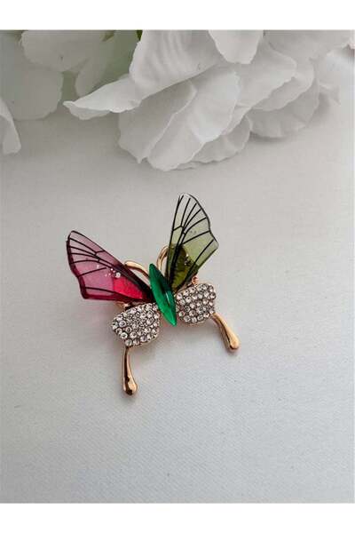 Pelin Aksesuar Renkli Kanatlı Kelebek Broş