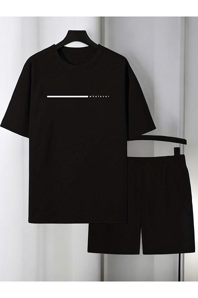 uyguntarz Σετ σορτς μπλουζάκι με στάμπα Unisex Line Ever Design