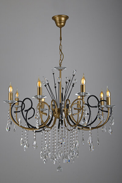 Avize çarşısı Ramada Fiskiyeli 8 Kollu Kristal Taşlı Eskitme Avize BS.0150-52-08