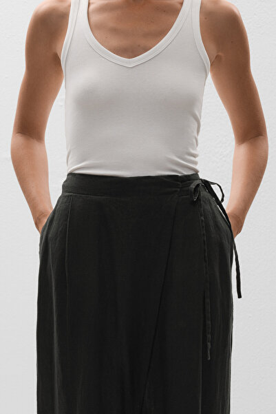 Oysho 100% linen wide straight-leg trousers with wrap sarong