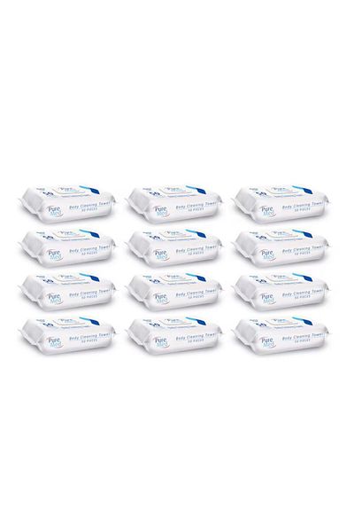 Pure Set de 12 șervețele umede pentru incontinență medie cu capac, 50 buc.