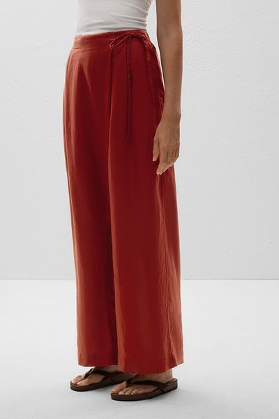 Oysho 100% linen wide straight-leg trousers with wrap sarong
