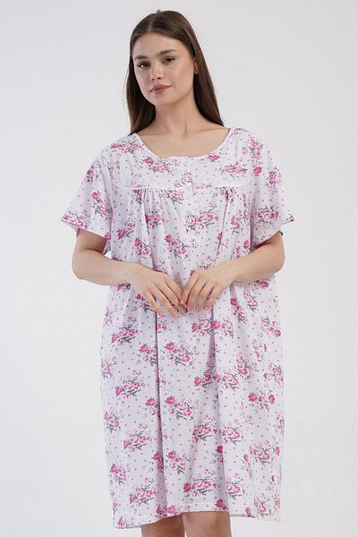 VİENETTA Women's Large Size Short Sleeve Pink Nightgown 100% Cotton C4T8N7O161