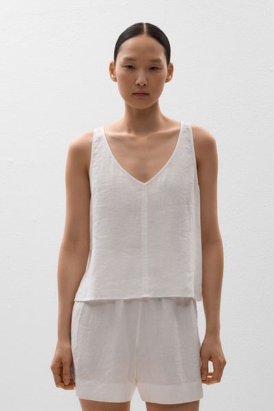 Oysho 100% linen V-neck top