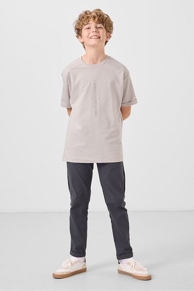 TOMMY LIFE Gray Standard Fit Woven Lightweight Stretchy Chino Boys' Trousers - 11272