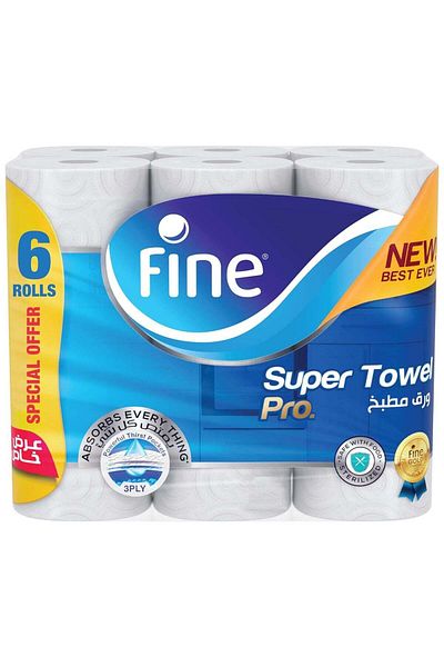 FINE Super Towel Pro, Highly Absorbent, Sterilized 3 Ply 60 Sheets (Pack Of 6)