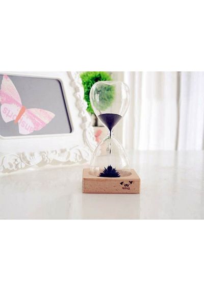 OEM Clepsidra, magnetica, cu nisip metalic, din sticla borosilicata, dimensiuni clepsidra: 14 x 5,5 cm