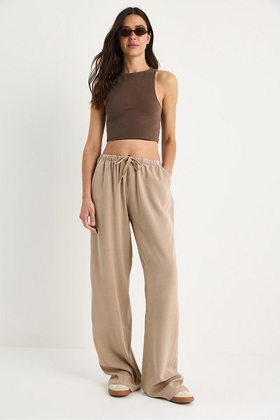 Bianco Lucci Women's Pocket Detailed Elastic Waist Binding Detailed Summer Lyocell Trousers Yp5424 60283375
