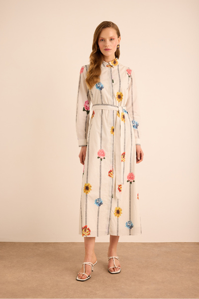 Aker Çicek Desenli Cotton Gömlek Elbise