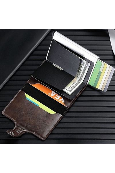OEM Brown wallet, made of eco-leather, RFID protection, suitable for 6-7 cards