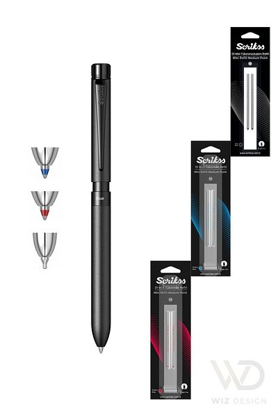 Scrikss 83 Series Sport Multifunction Black (Blue and Red Ballpoint Pen & Versatile) + Refill Gift