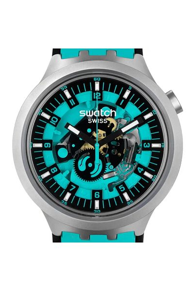 Swatch Unisex Analogue Quartz Movement Watch with Stainless Steel 47mm Case and Rubber Bracelet