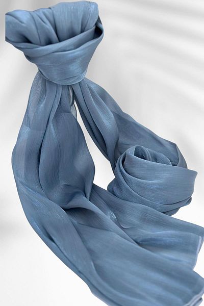 Amine Hüma Satin Textured Janjan Evening Dress Shawl Indigo
