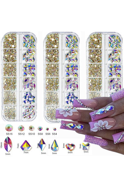 Choice PH140-04 (3 قطع) 1/3 صناديق أحجار الراين ثلاثية الأبعاد AB لتزيين الأظ...