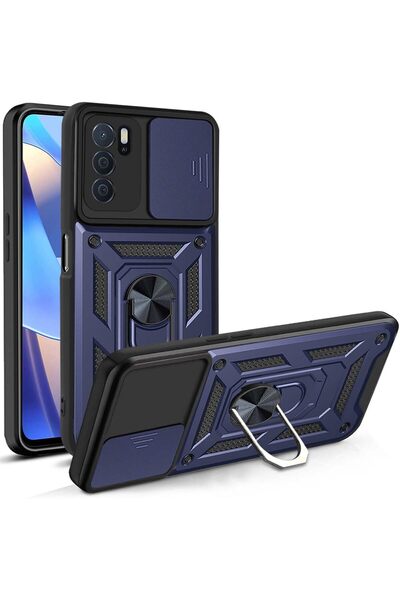 Rivor Oppo A16 & Oppo A55 & Oppo A54 Kılıf Kamera Sürgülü Standlı Yüzüklü Dar...