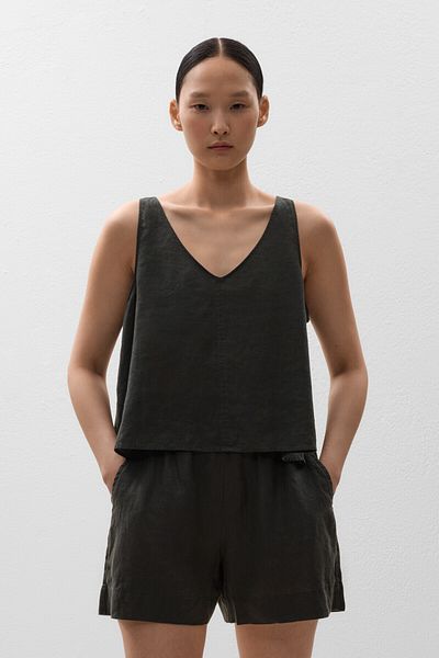 Oysho 100% linen V-neck top