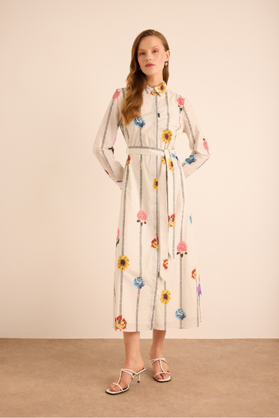 Aker Çicek Desenli Cotton Gömlek Elbise