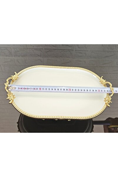 atabey home Porcelain Large Plain Boat Presentation Bowl with Cast Gold Frame and Small 4 Legs 33 cm