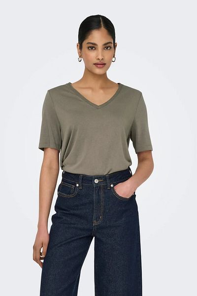 ONLY Women's Onlese V-Neck Short Sleeve T-Shirt 15257390 Mink