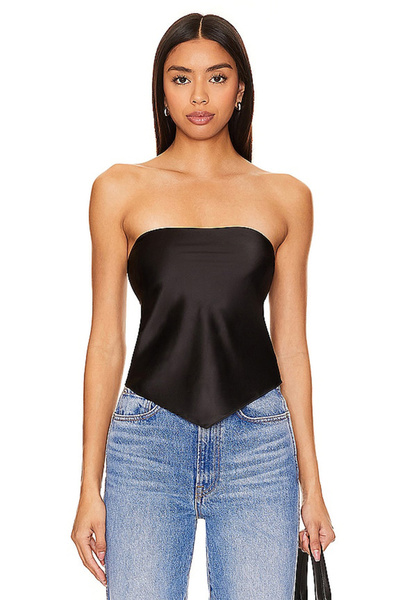 AFR CLOTHES KADIN SİYAH SATEN Straplez CROP TOP