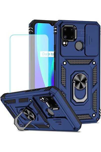 Rivor Realme C11 2021 Uyumlu Kılıf Kamera Sürgülü Standlı Yüzüklü Darbe Emici...
