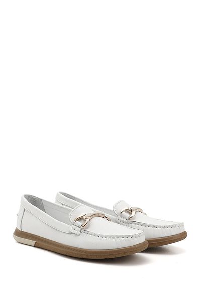 GÖNDERİ(R) Women / Girls White Buckle Rok Genuine Leather Comfort Loafer