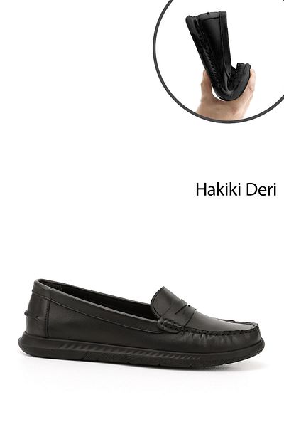 GÖNDERİ(R) Women / Girls Black Rok Genuine Leather Comfort Loafer