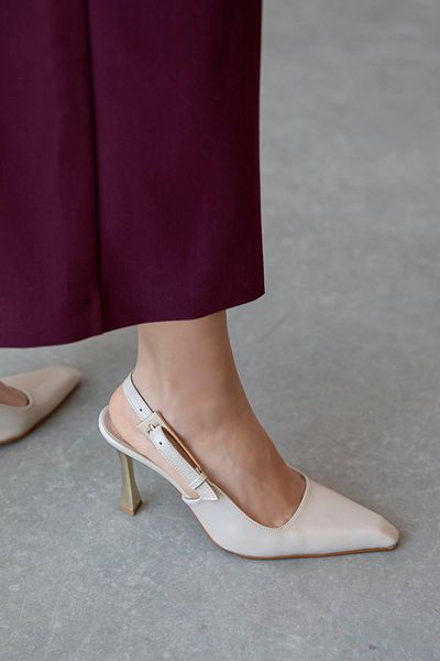 STRASWANS Kendra Women's Heeled Wrinkled Leather Shoes Beige