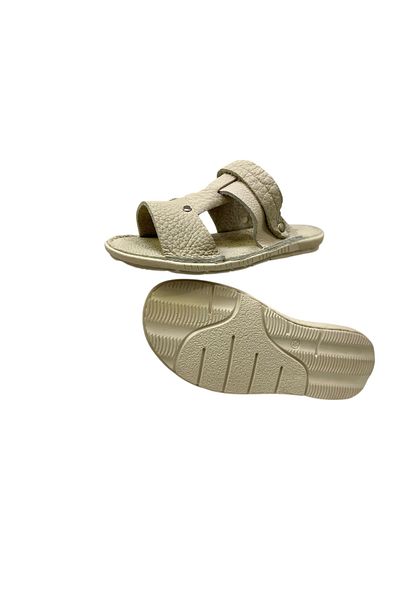 SULA Men's Rubber Band Summer Sandals-Slippers Leather Beige Unlined Stitched Poly Sole