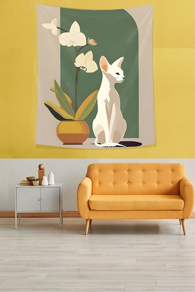 on the clouds White Cat Orchid in a Vase Stain Resistant Fabric Wall Covering Wall Tapestry Tapestry