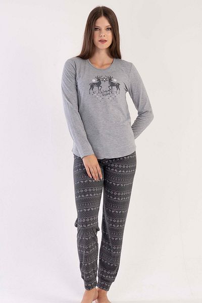 VİENETTA Women's Long Sleeve Gray Pajama Set C0T9N0O403