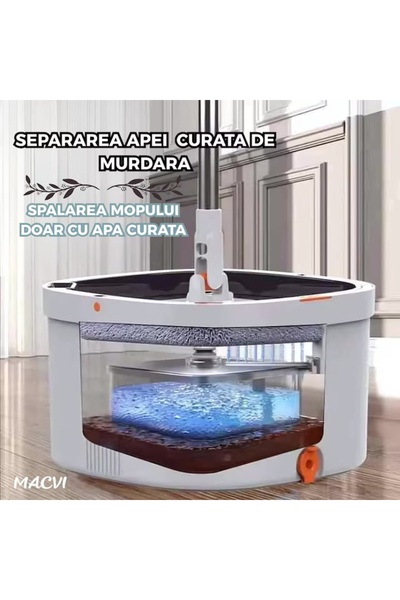 MACVI Macvi® Spin Mop with Bucket, 2 Microfiber Cloths, 360° Rotation, Automatic Wringing, Light Gray