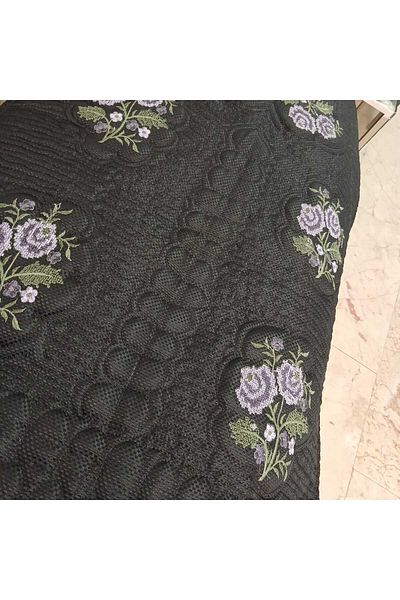 Vinezza Home Collection Pink Flower Motif Machine Embroidery Etamine Fabric Single Prayer Rug