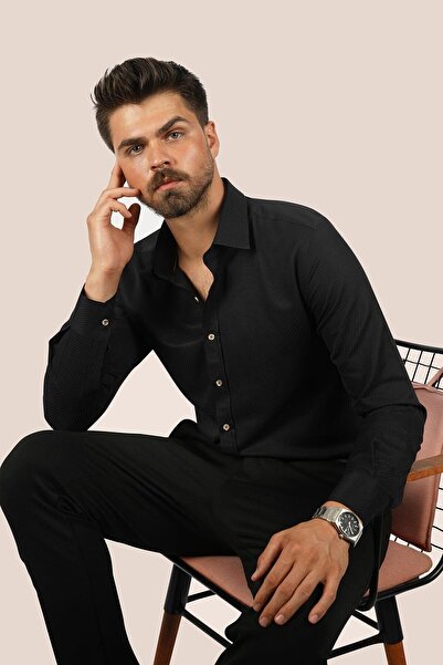 Etikmen Ανδρικό πουκάμισο σε κουτί δώρου με μαύρο καφέ με κουμπιά με διαμάντι