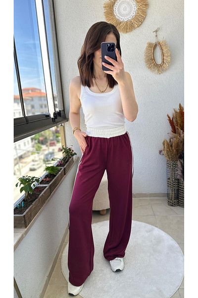 TUNAM BUTİK Modal Fabric Palazzo Casual Pants with Stripes