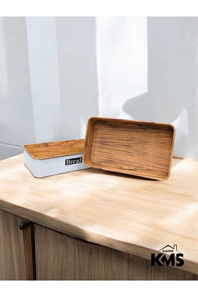 KMS Kumsar Luxury Bread Basket - Printed Metal, Rectangular Design