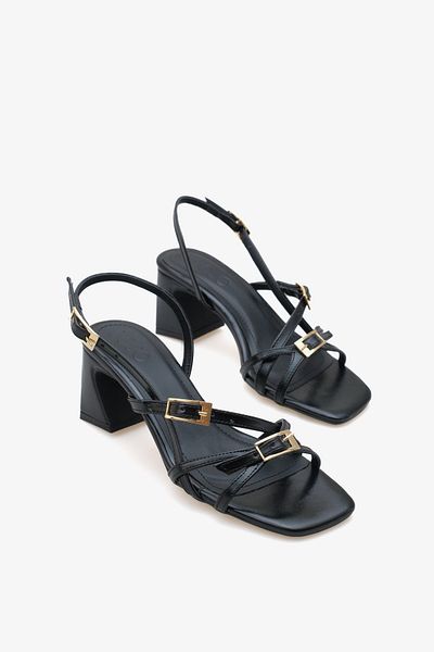 LOJO Women's Buckle Strap Heeled Sandals Novley Black