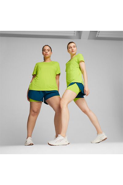 Puma تي شيرت نسائي مطبوع عليه شعار Run Favorite - أخضر