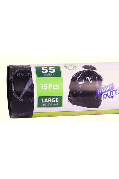 Hotpack Heavy Duty Black Garbage Bag Roll, Trash Bag Medium, 55 Gallons, 80x110cm, 225 Pieces