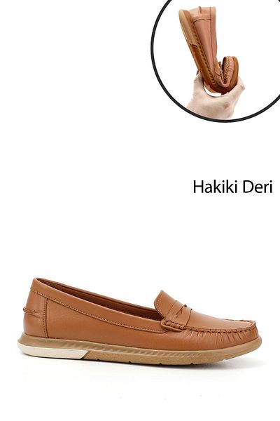 GÖNDERİ(R) Women / Girls Tan Antique Rok Genuine Leather Comfort Loafer