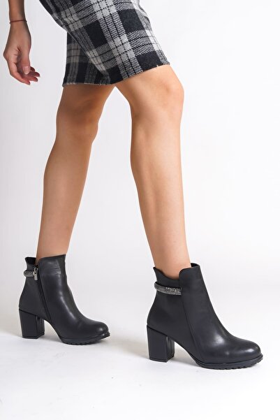 Zerenyus Liaxa zippered orthopedic sole stoned heeled women's boot - black