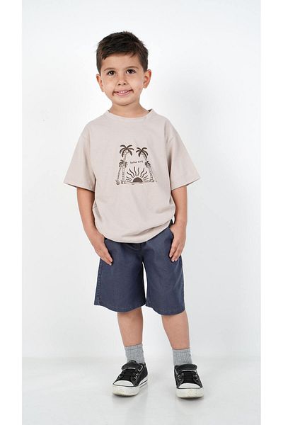 c.c.l. coccolin kids baby clup Boy's Summer Printed Combed Cotton 2-Piece Bottom Top Denim Shorts T-Shirt Set