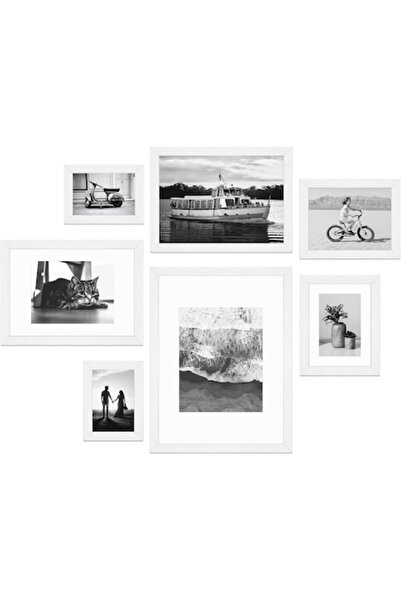 Lobome Set 7 Rame Tablouri MDF, Albe, Lobome, Stil Modern