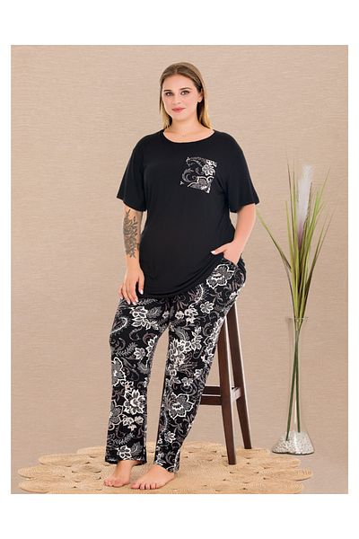 Lady Plus Size Flower Print Pajamas Set Bottom-Top 11011