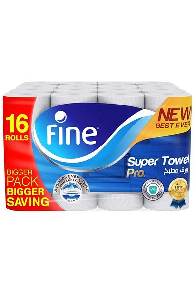 FINE Super Towel Pro, Highly Absorbent, Sterilized 3 Ply 60 Sheets (Pack Of 16)