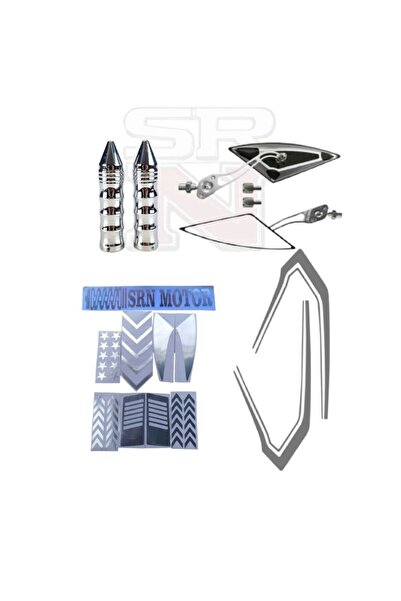 GMS CG Çita Modifiye Nikel Şerit Sticker Seti Full + Üçgen Gri Ayna + Sivri Elcik Seti SRNMOTOR